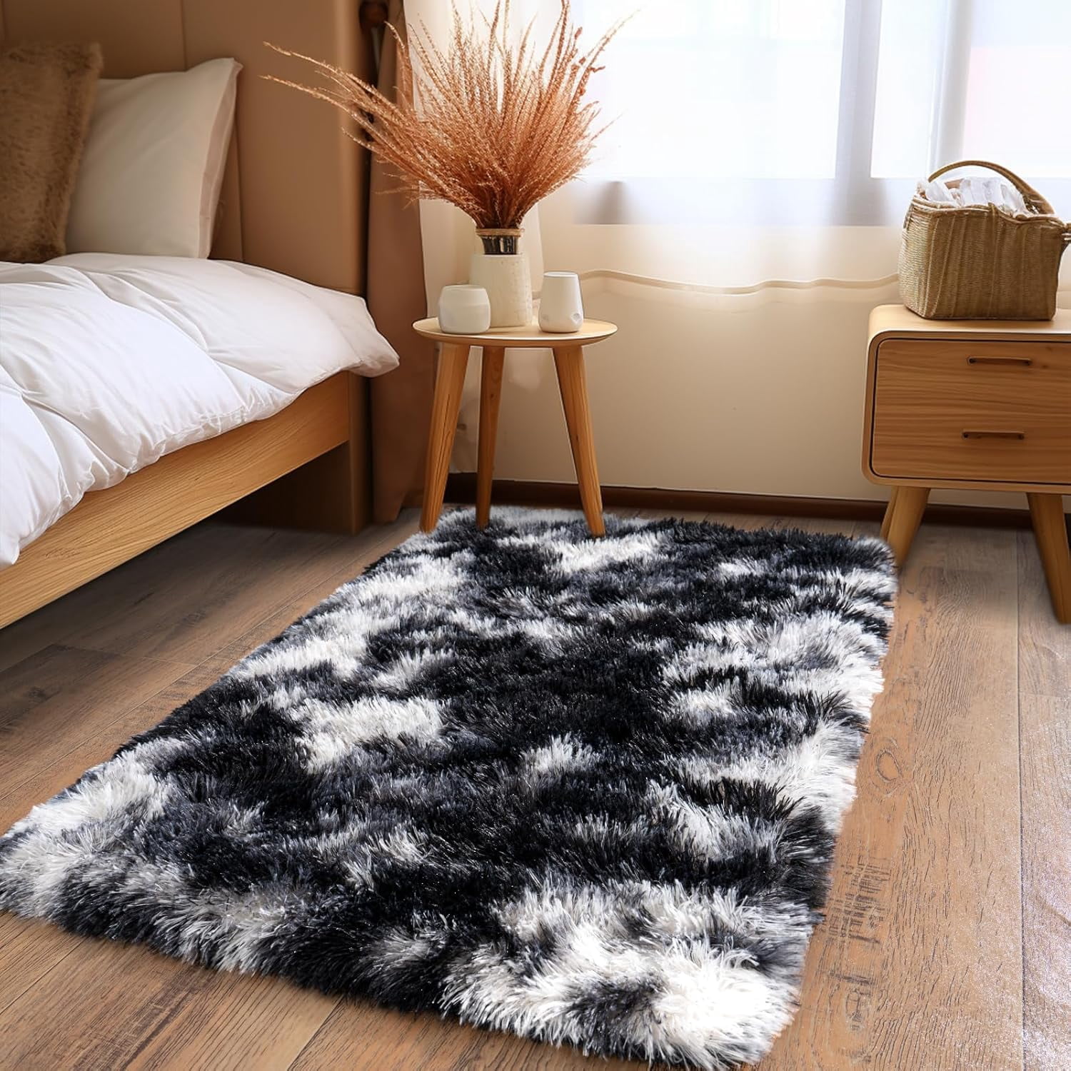 Fluffy Small Rug for Bedroom 2x3 Feet, Shag Soft Area Rug, Modern Plush ...