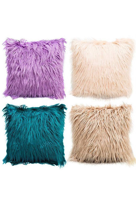 Fluffy Sofa Cushion Cover Plush Square Waist Throw Pillow Case Home Room Decor