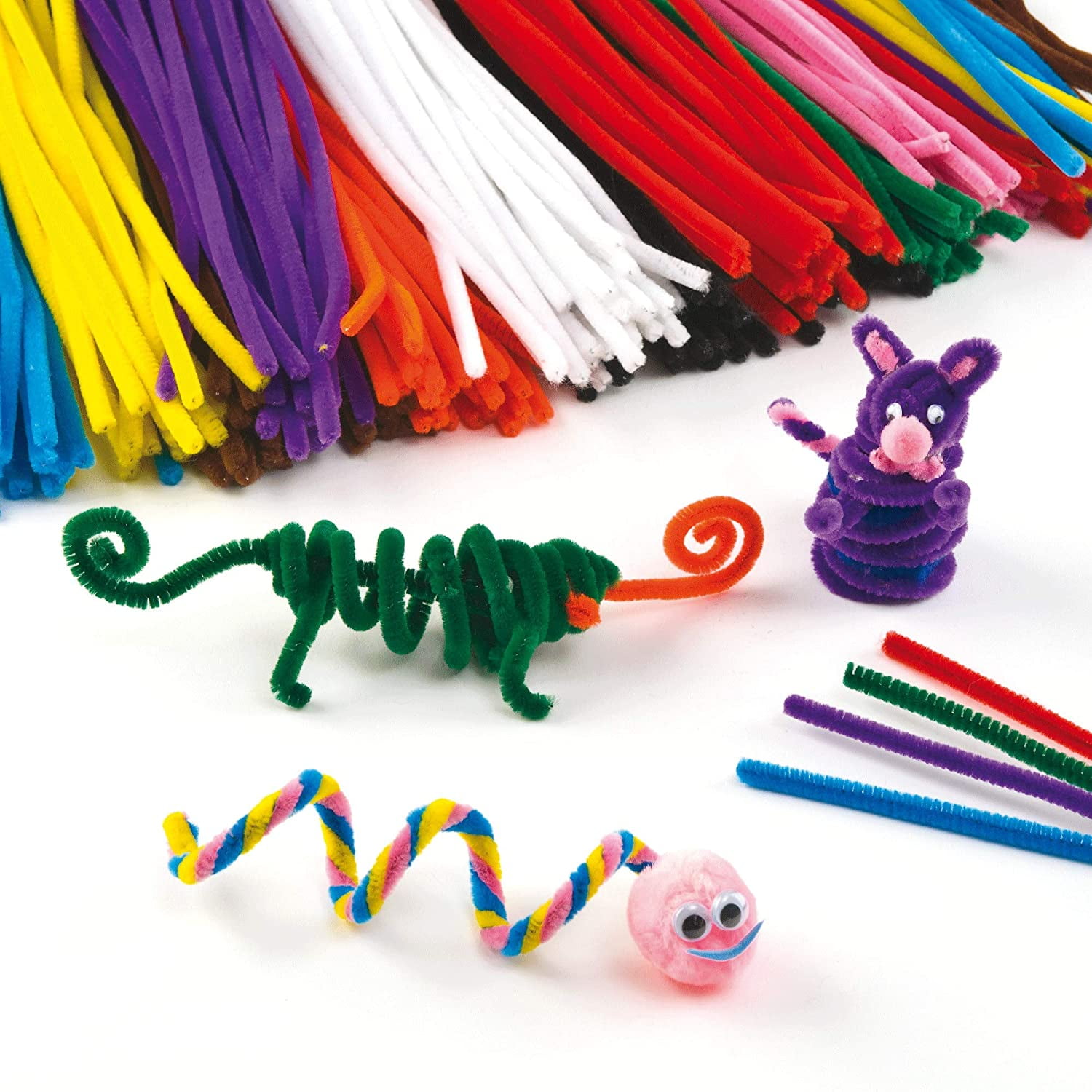 Kit Manualidades niños 1300+PCS, Pipe Cleaners Crafts Set,Juego de  Limpiadores de Pipa Chenilla y Pompoms con Wiggle Eyes y Craft Sticks,  Juego
