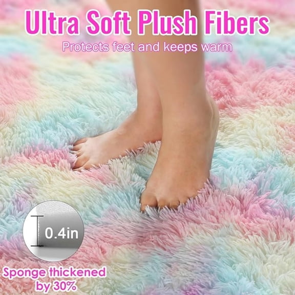 Fluffy Soft Plush Washable Area Rugs for Girls Bedroom Shaggy Rugs for Kids Playroom Princess Fuzzy Nursery Rug for Baby's Toddler's Room Cute Room Decor for Teenage 5x8 Ft Rainbow