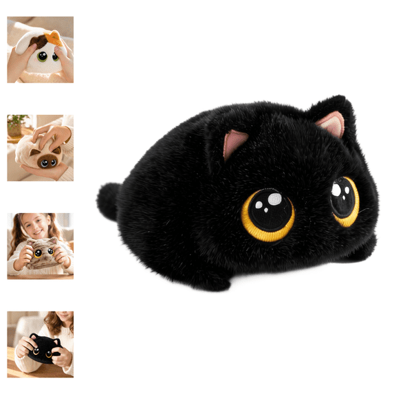 Fluffy Squish Cat Stuffed Animals – 4.72 Inch Small Bedtime Stuffed Animal Plush Toys with Oversized Round Eyes & Plush Faux Fur, Cute Plushies Stress Relief Toy, Holiday Present for Kids & Friends-A