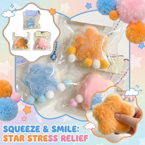 Fluffy Star Squishy Fidget Toy Portable Squeeze Toy for Office Workers Stress Relief, Orange