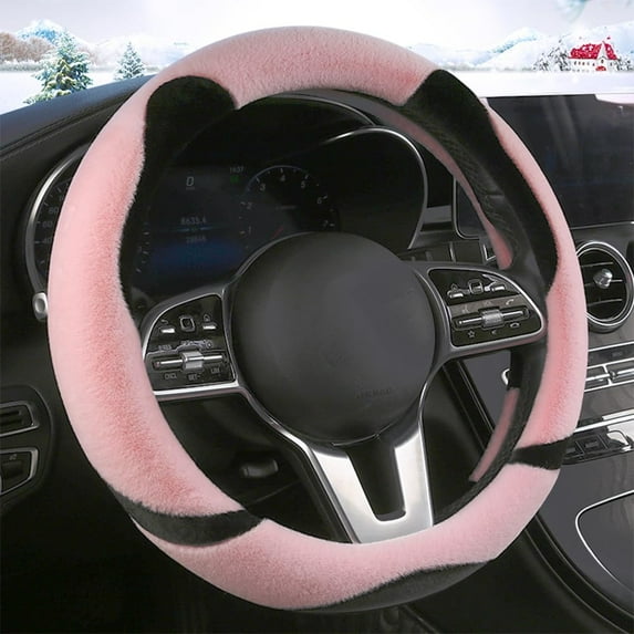 Fluffy Steering Wheel Cover, Cute Fuzzy Steering Wheel Cover Soft Universal 15 Inch, Pink