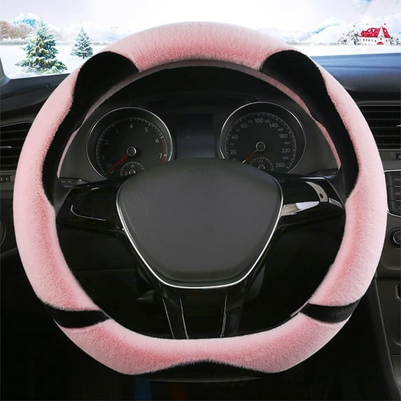 Fluffy Steering Wheel Cover D Shape, Cute Fuzzy Steering Wheel Cover Soft Universal 15 Inch, Pink