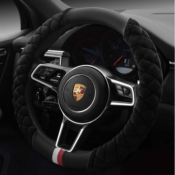 Fluffy Steering Wheel Cover Soft, Short Plush Black Steering Wheel Cover for Men and Women with Universal 14.5-15 Inch
