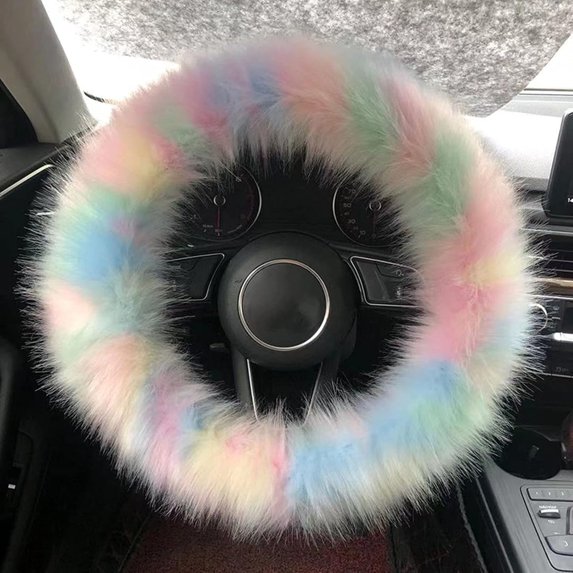 Fluffy Steering Wheel Cover for Women Universal 14.96 Inch for Most Cars Fuzzy Winter Warm Furry Car Decor Fashion Fur Accessory