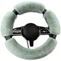 Fluffy Steering Wheel Cover for Women with Bling Crystal Diamond, Warm & Anti-Slip Plush Fur, Universal Fit for 14.5-15 Inch Steering Wheels