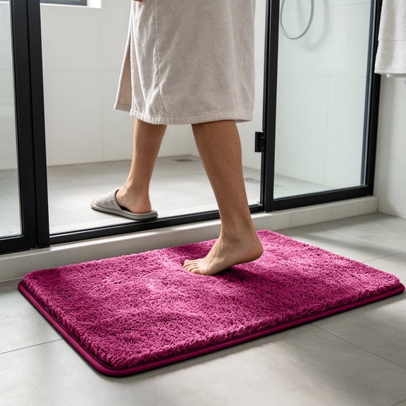 Fluffy Striped Bathroom Rug Mat Ultra Soft, Non-Slip Absorbent Quickly Dry Fluffy Floor Carpet for for Bathroom Floor, Tub and Shower, Home Decor Accessories, Red
