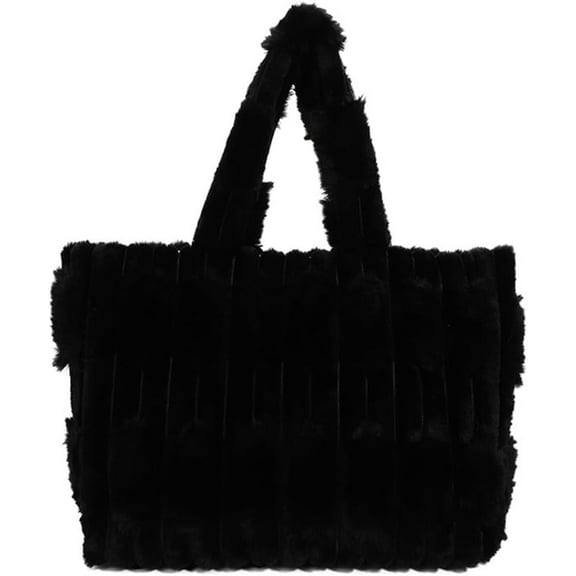 Fluffy Striped Tote Bag for Women Large Plush Shoulder Handbag Faux Fur Work Travel Tote Bag Fuzzy Furry Handbag