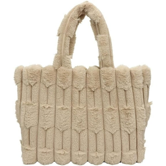 Fluffy Striped Tote Bag for Women Large Plush Shoulder Handbag Faux Fur Work Travel Tote Bag Fuzzy Furry Handbag