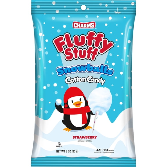Fluffy Stuff, Snowballs, Cotton Candy, 3 oz. Bag. Peanut Free, Gluten Free. Does Not Contain Any Known Allergens.