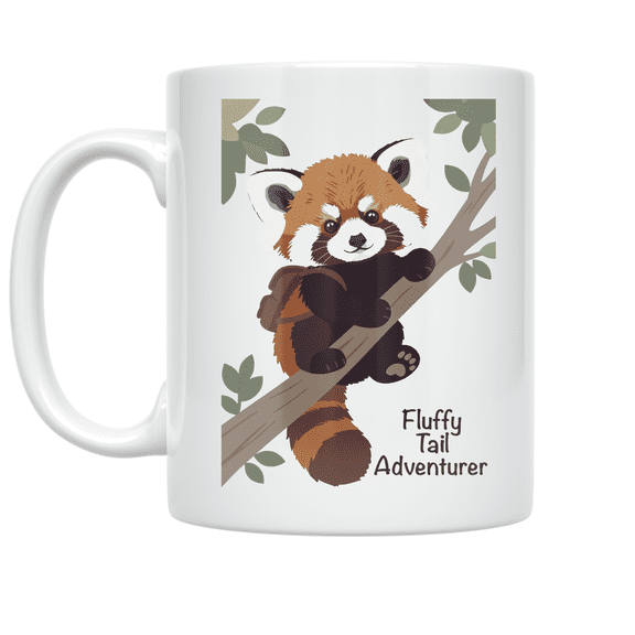Fluffy Tail Adventurer Red Panda Design - Cute Explorer - 11 oz Ceramic Coffee Mug
