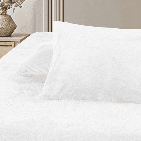 Fluffy Teddy Fleece Blue Full Fitted Sheet- 1 Deep Pocket Furry Fleece Fitted Sheet and 2 Piece Pillowcases