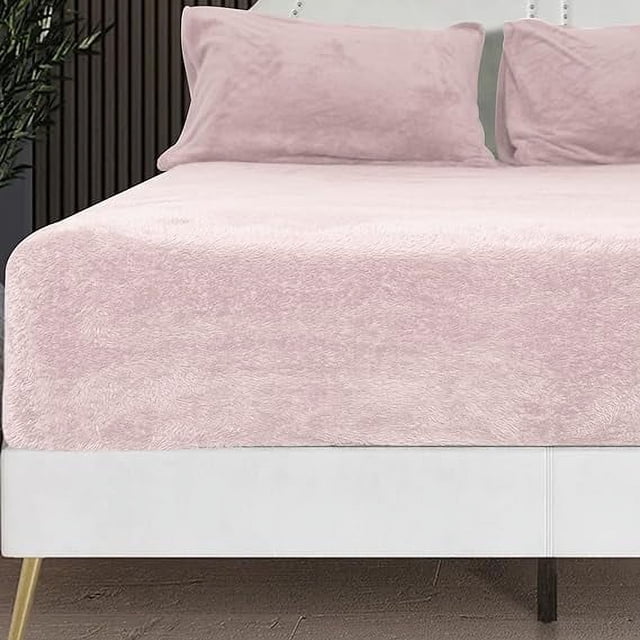 Marquess 3-Piece Pink Microfiber Fleece Fitted Bed Sheet, Full - Anti-Wrinkling