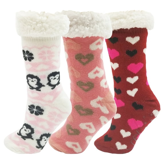 Fluffy Thermal Sherpa Slipper Socks, 3 Pairs for Women, Ultra Soft Christmas Winter Non Skid (Pack F)