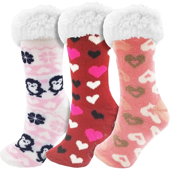 Fluffy Thermal Sherpa Slipper Socks, 3 Pairs for Women, Ultra Soft Christmas Winter Non Skid