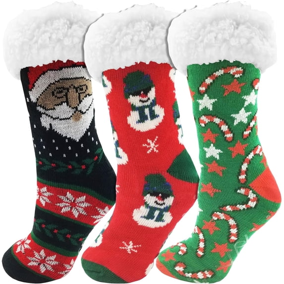 Fluffy Thermal Sherpa Slipper Socks, 3 Pairs for Women, Ultra Soft Christmas Winter Non Skid