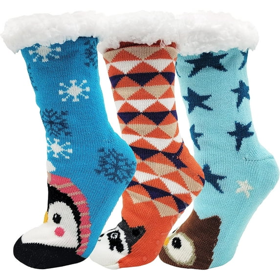 Fluffy Thermal Sherpa Slipper Socks, 3 Pairs for Women, Ultra Soft Christmas Winter Non Skid