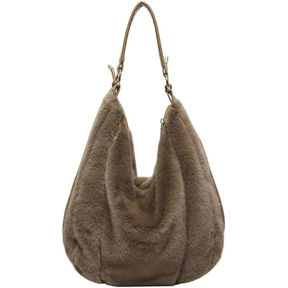 Fluffy Tote Bag,Soft Fuzzy Bag for Women Faux Fur Bag Puffy Cute Tote Bags Plush Shoulder Bag Work Handbag with Zipper