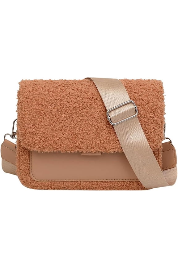 Plush Crossbody Bags for Women Small Crossbody Camera Bag Purse with Wide Strap Trendy Design Shoulder Square Bag
