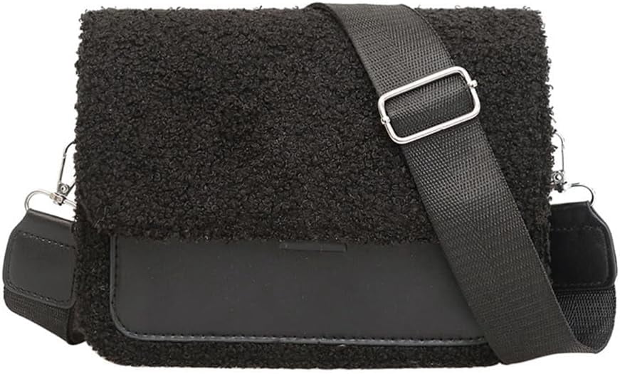 Plush Crossbody Bags for Women Small Crossbody Camera Bag Purse with Wide Strap Trendy Design Shoulder Square Bag