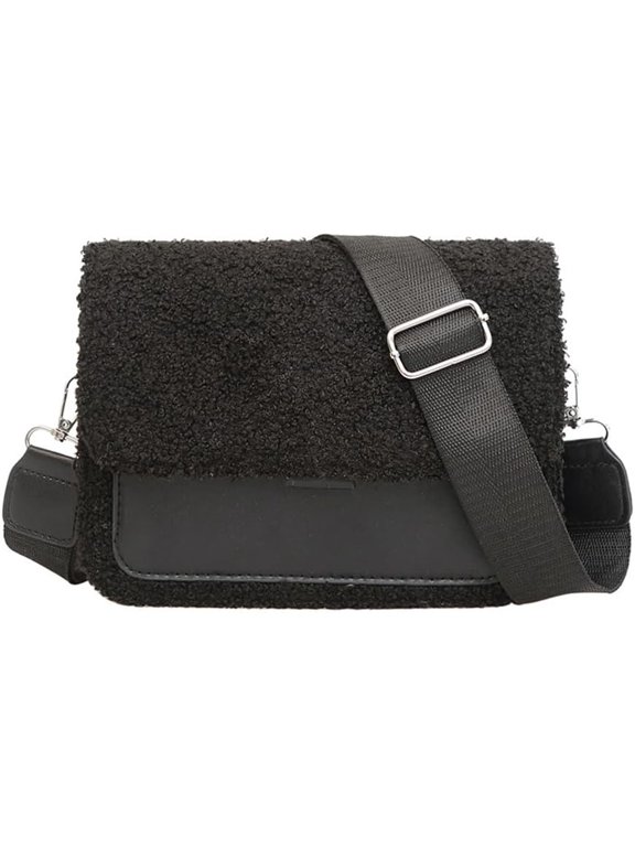 Plush Crossbody Bags for Women Small Crossbody Camera Bag Purse with Wide Strap Trendy Design Shoulder Square Bag