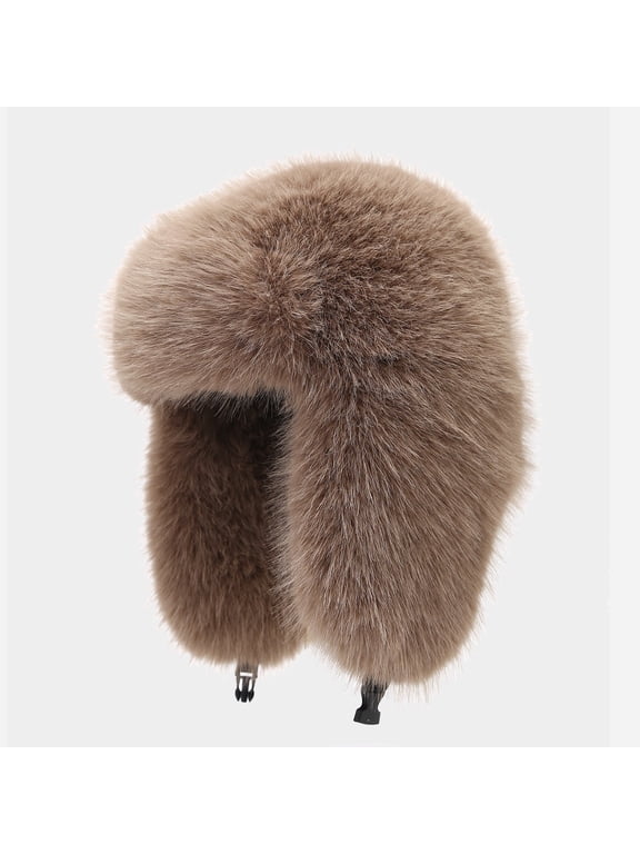 Fluffy Trapper Hat for Women Winter Faux Fox Fur Windproof Warm Ear Flap Hat