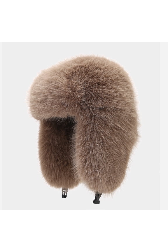 Fluffy Trapper Hat for Women Winter Faux Fox Fur Windproof Warm Ear Flap Hat