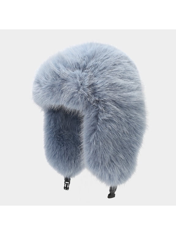 Fluffy Trapper Hat for Women Winter Faux Fox Fur Windproof Warm Ear Flap Hat