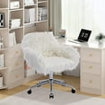 thumbnail image 1 of Makeup Vanity Chair, SYNGAR Fluffy Upholstered Vanity Seat w/ 360 Degree Swivel, Modern Faux Fur Dressing Chair, Height Adjustable Seat, Plush Vanity Seat & Back for Bedroom Living Room, White, D2688, 1 of 10