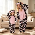 thumbnail image 1 of Fluffy Warm Family Matching Pajamas Cow Spotted Print Flannel Button Hooded One Piece Jumpsuit Loungewear for Adults Kids, 1 of 7