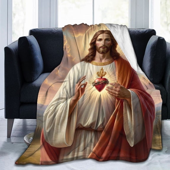 Fluffy Warm Plush Throw Sacred Heart Jesus Christ Cozy Blanket for Bed Couch Living Room 40"x30"