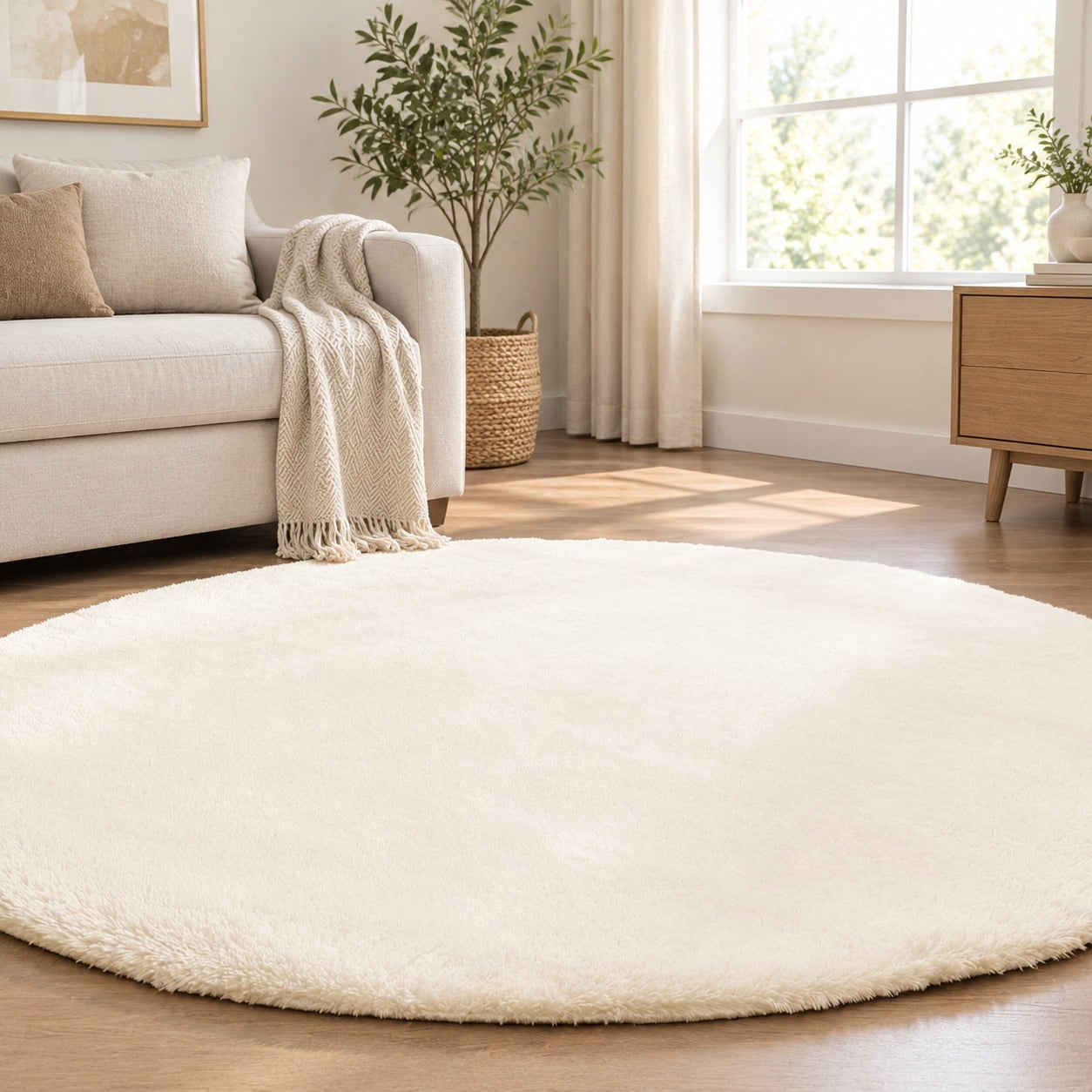 Tan Round Rug Fluffy Washable Round Shaggy Area Rug Carpet for Living Room, Bedroom ...