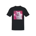 thumbnail image 1 of Fluffy White Cat in Neon Pink Men's T-shirt, 1 of 3