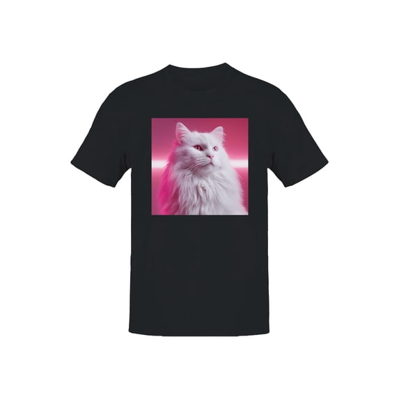 Fluffy White Cat in Neon Pink Men's T-shirt