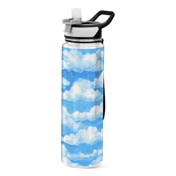 Fluffy White Clouds 1000ml Tritan Sport Bottle Straw LeakProof Food-Grade Portable Wide Handle