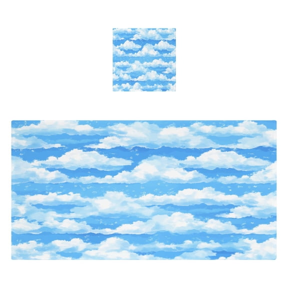 Fluffy White Clouds 2 Piece Cotton Bath and Face Towel Set Soft and Absorbent, for Beach Pool Bathroom