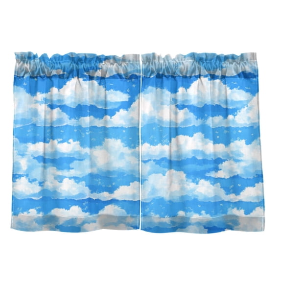 Fluffy White Clouds 27"x24" Linen Look Cafe Curtain Set with Privacy and UV Protection
