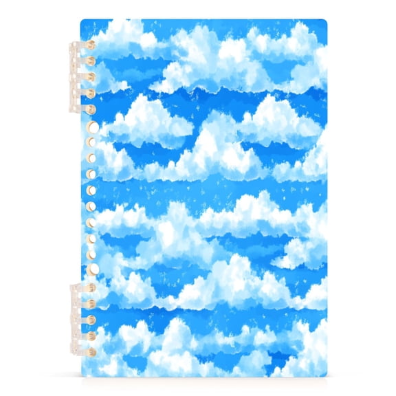 Fluffy White Clouds A5 8.3x5.7in PP Notebook, Adjustable Rings, 60 Sheets, Diary or Journey Note