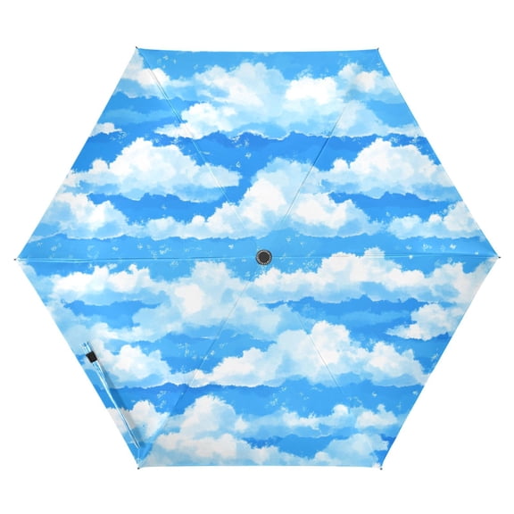 Fluffy White Clouds Folding Umbrella UV50+ Waterproof Sun Protection Auto Open Close Compact Fiberglass Frame
