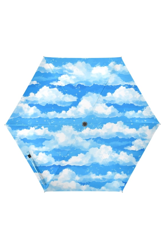 Fluffy White Clouds Folding Umbrella UV50+ Waterproof Sun Protection Auto Open Close Compact Fiberglass Frame
