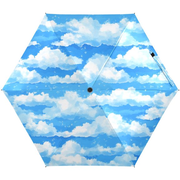 Fluffy White Clouds Umbrellas for Sun Auto Open Close UV50+ Waterproof 5-Fold Compact Fiberglass Frame