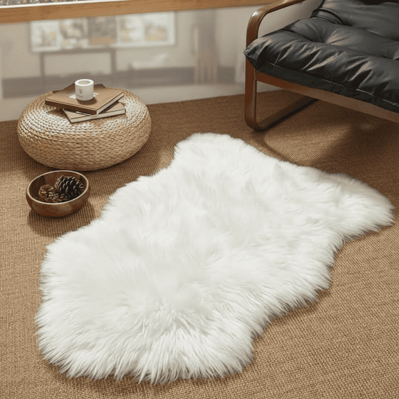Fluffy White Faux Fur Area Rug, Ultra Soft and Machine Washable 2x3 Ft Shaggy Mat, Perfect as Nursery Throw Rug for Bedroom, Living Room, or Kids Room Decor