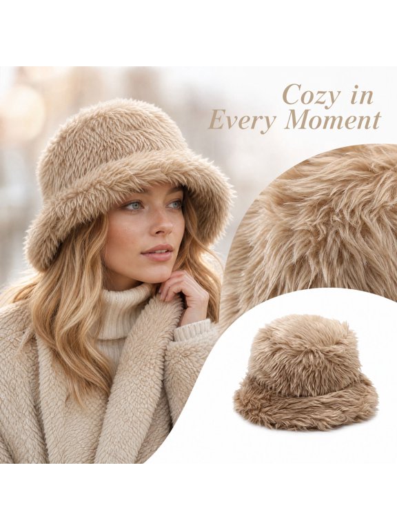 Fluffy Winter Bucket Hat Faux Fur Fisherman Cap Thermal Ear Flap Headwear For Outdoor Streetwear Fashion And Cold Weather Travel
