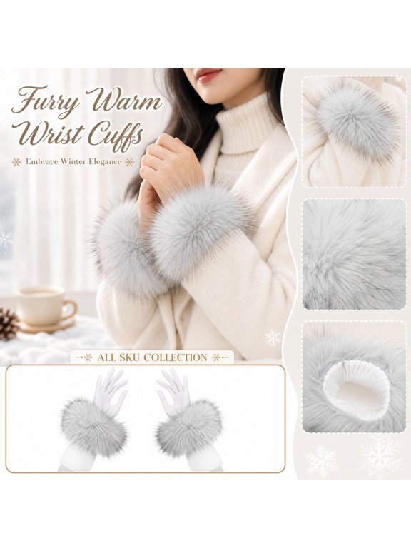 Fluffy Winter Sleeve Cuffs Featuring Elastic Wrist Openings And Faux Fur Texture For Women’s Coats Sweaters And Costumes
