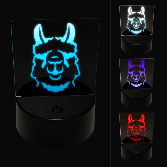 Fluffy Wooly Llama Head LED Night Light Sign 3D Illusion Desk Nightstand Lamp
