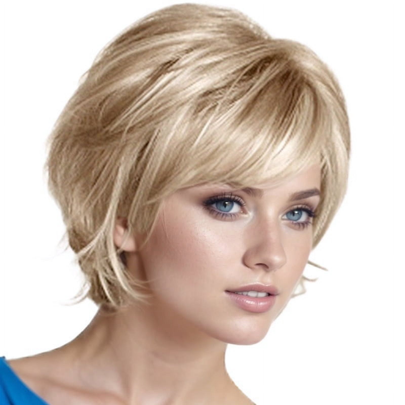 Fluffy oblique bangs golden white wig high temperature silk wig women's wig style