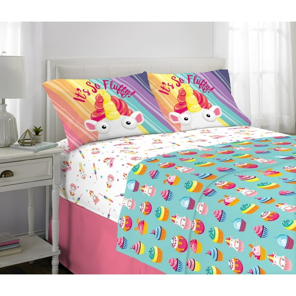 Fluffy the Unicorn Kids Full Sheet Set, Rainbow