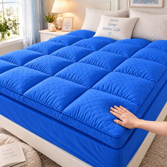 Fluffy thick mattress protector pad, soft and comfortable breathable quilted mattress topper