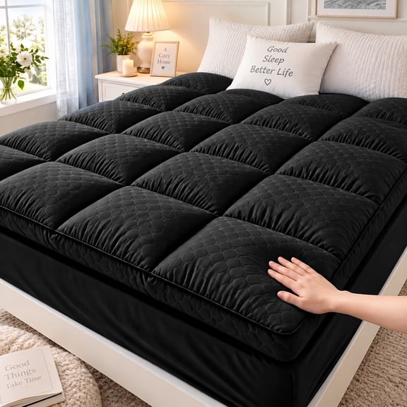 Fluffy thick mattress protector pad, soft and comfortable breathable quilted mattress topper
